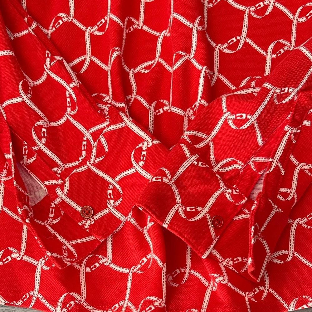 Talbots orange Blouse with White Geometric Design - Picture 10 of 13